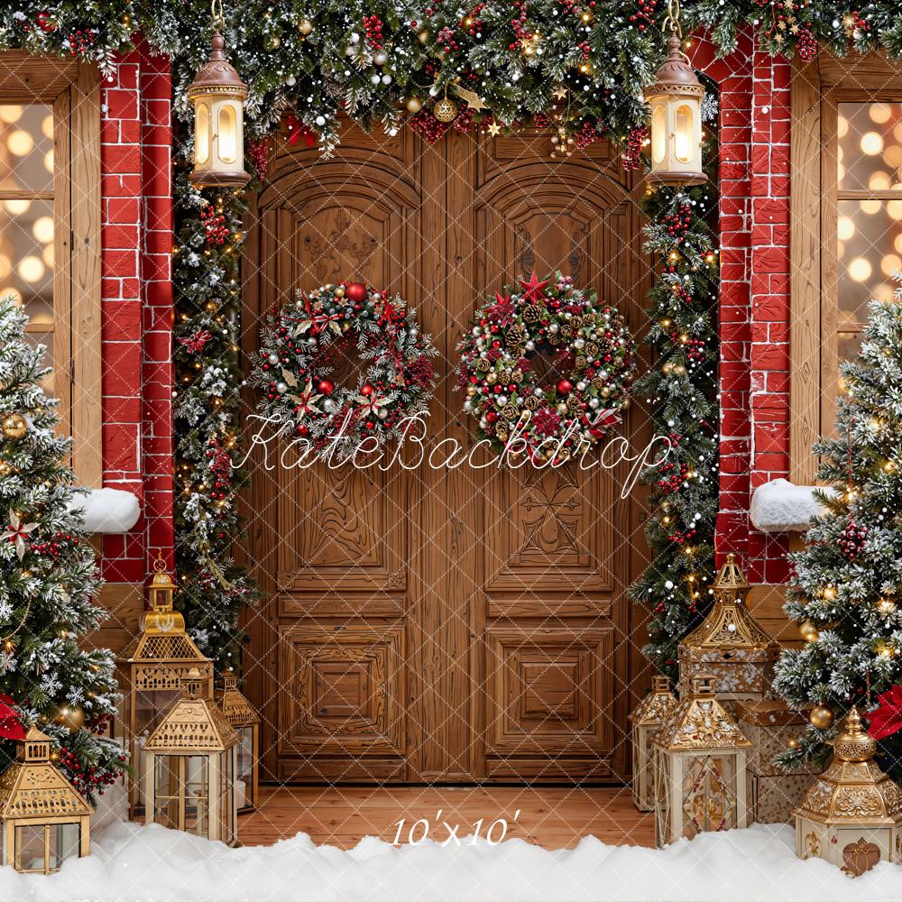 Kate Christmas Door Wreath Lantern Trees Backdrop Designed by Emetselch -UK