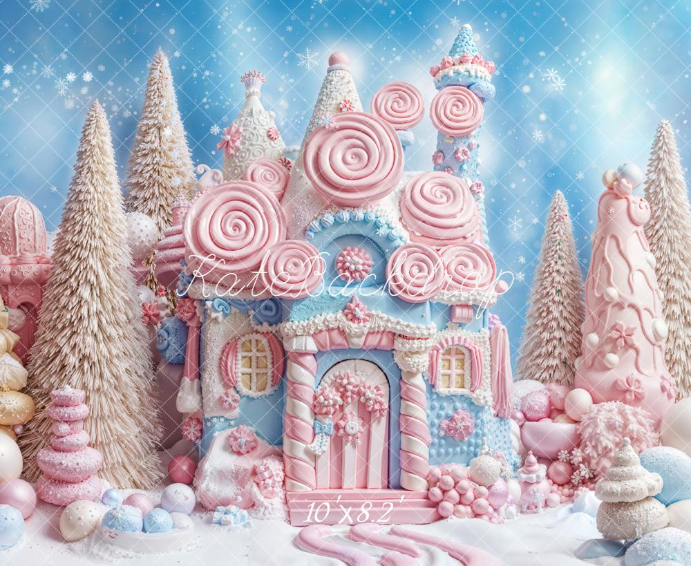 Kate Christmas Candy House Trees Snowflakes Backdrop Designed by Emetselch