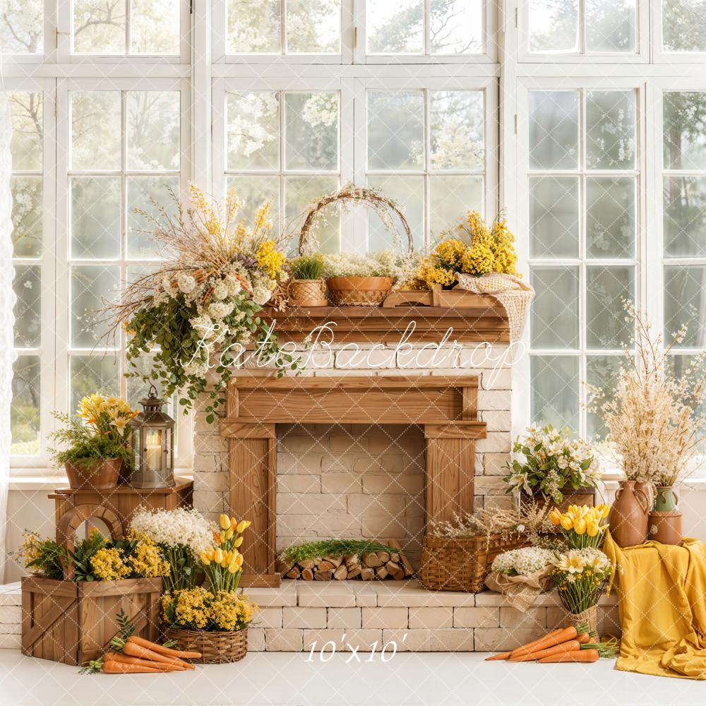 Kate Spring Fireplace Floral Carrots Window Backdrop Designed by Emetselch -UK