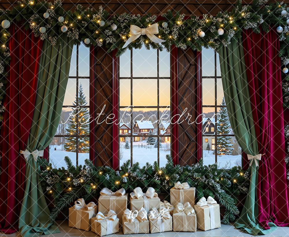 Kate Christmas Garland Window Presents Curtains Backdrop Designed by Mini MakeBelieve -UK
