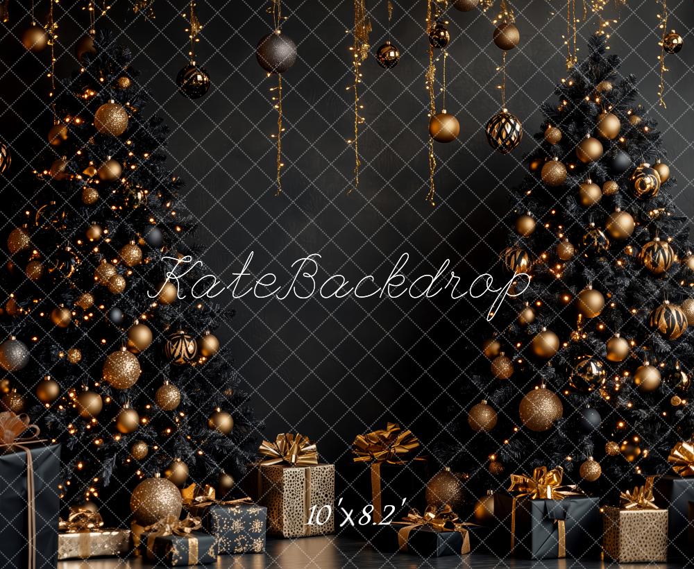 Kate Christmas Black Trees Gold Decorations Backdrop Designed by Patty Robert -UK