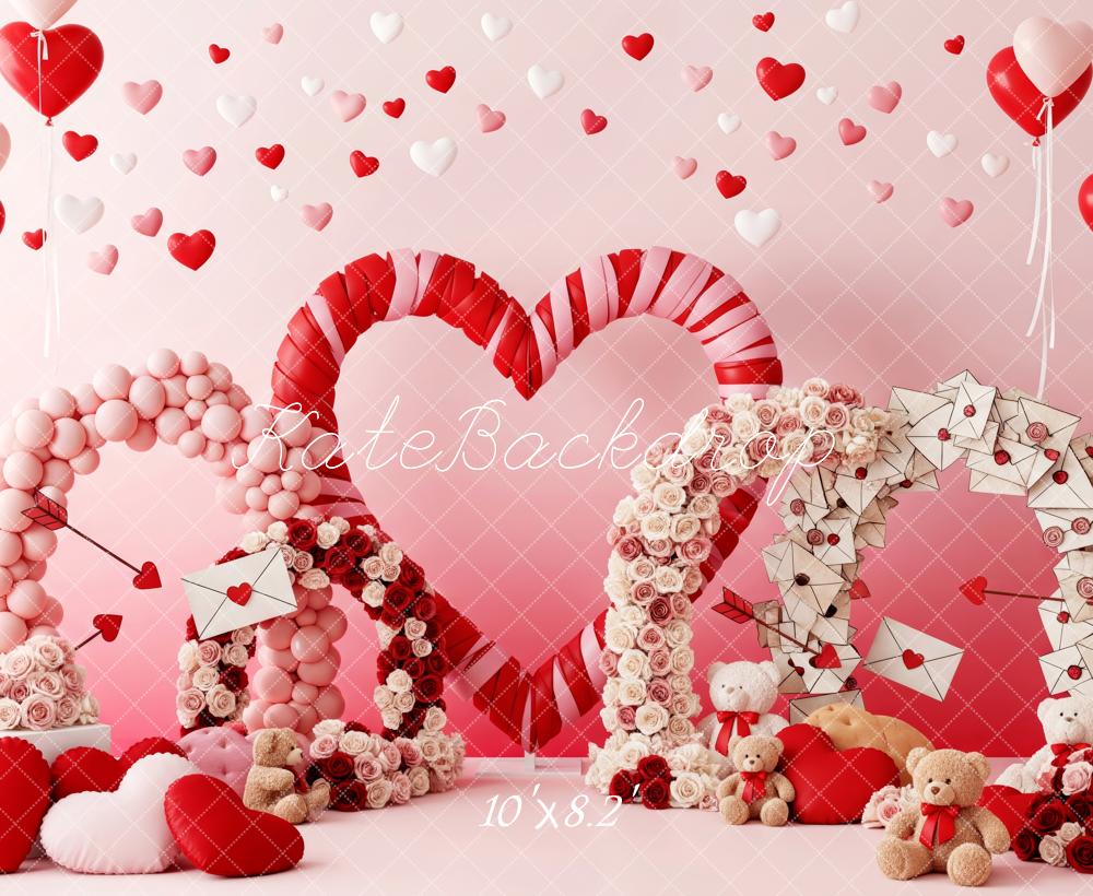 Kate Valentine Heart Arches Balloons Teddy Bears Backdrop Designed by Patty Robert