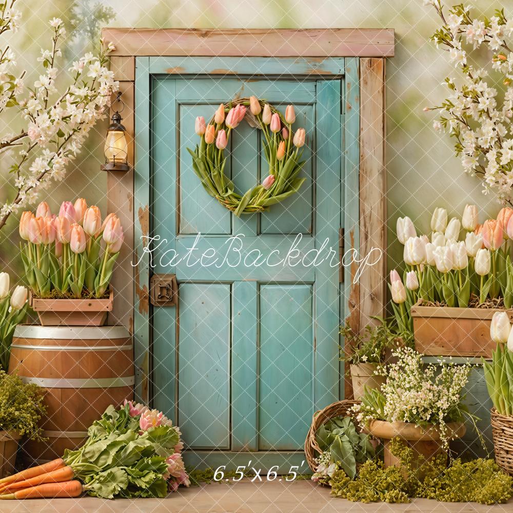 Kate Spring Tulips Blue Door Backdrop Designed by Emetselch