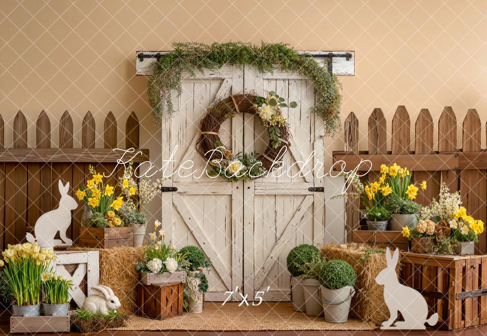 Kate Easter Bunny Floral Crates Barn Door Backdrop Designed by Emetselch