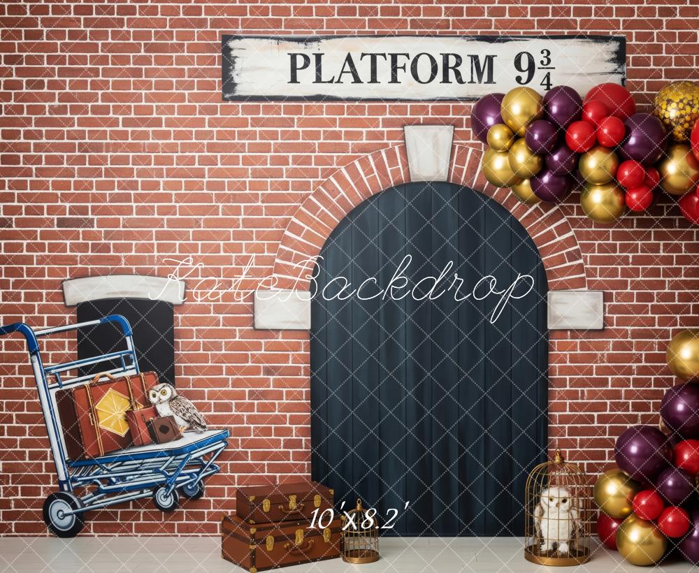 Kate Halloween Brick Wall Arch Luggage Owl Backdrop Designed by Patty Robert