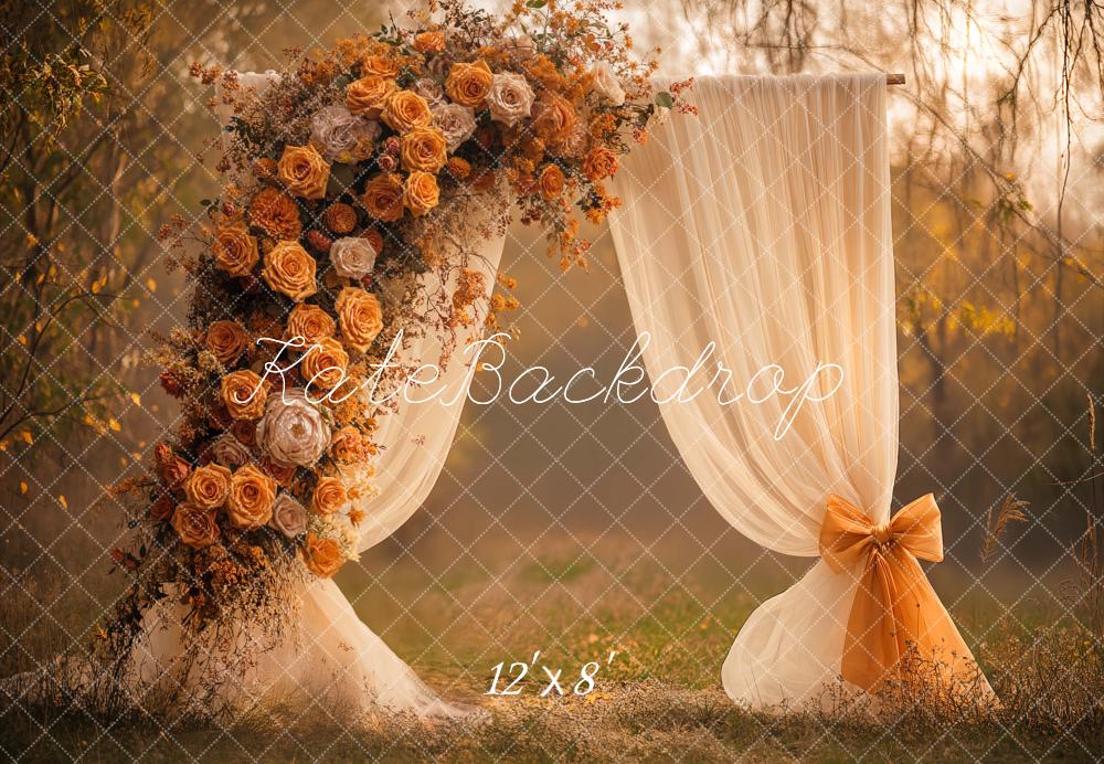 Kate Wedding Floral Arch Curtain Bow Fleece Backdrop Designed by Emetselch -UK