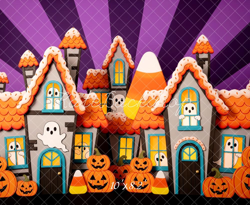 Kate Halloween Haunted Houses Ghosts Pumpkins Backdrop Designed by Patty Robert