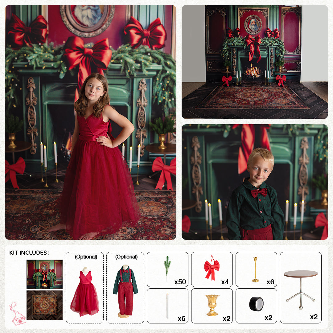 Kate Christmas Elegant Santa Living Room Photo Kits Photography Backdrops&Props Themed Bundle -UK