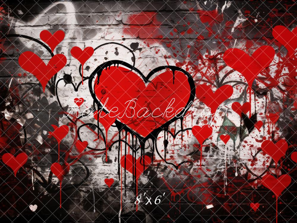 Kate Valentine Graffiti Red Hearts Brick Wall Backdrop Designed by Emetselch -UK