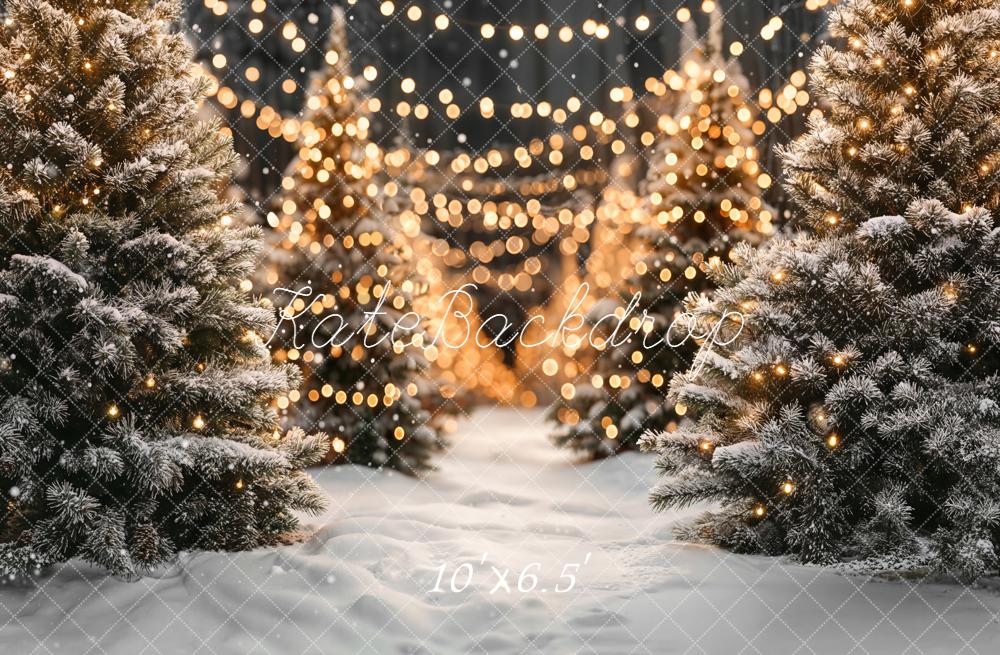 Kate Christmas Snowy Trees Bokeh Lights Backdrop Designed by Emetselch -UK