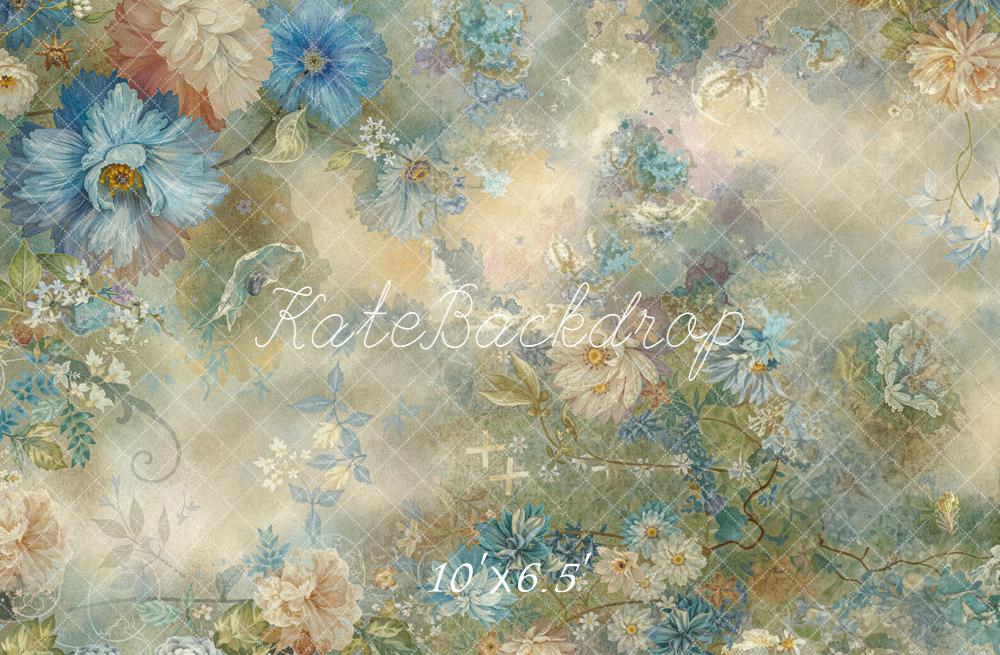 Kate Vintage Blue Beige Floral Pattern Backdrop Designed by Emetselch -UK