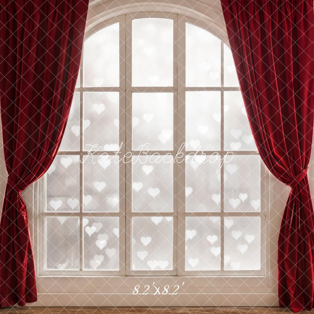 Kate Window Red Curtains Hearts Backdrop Designed by Emetselch