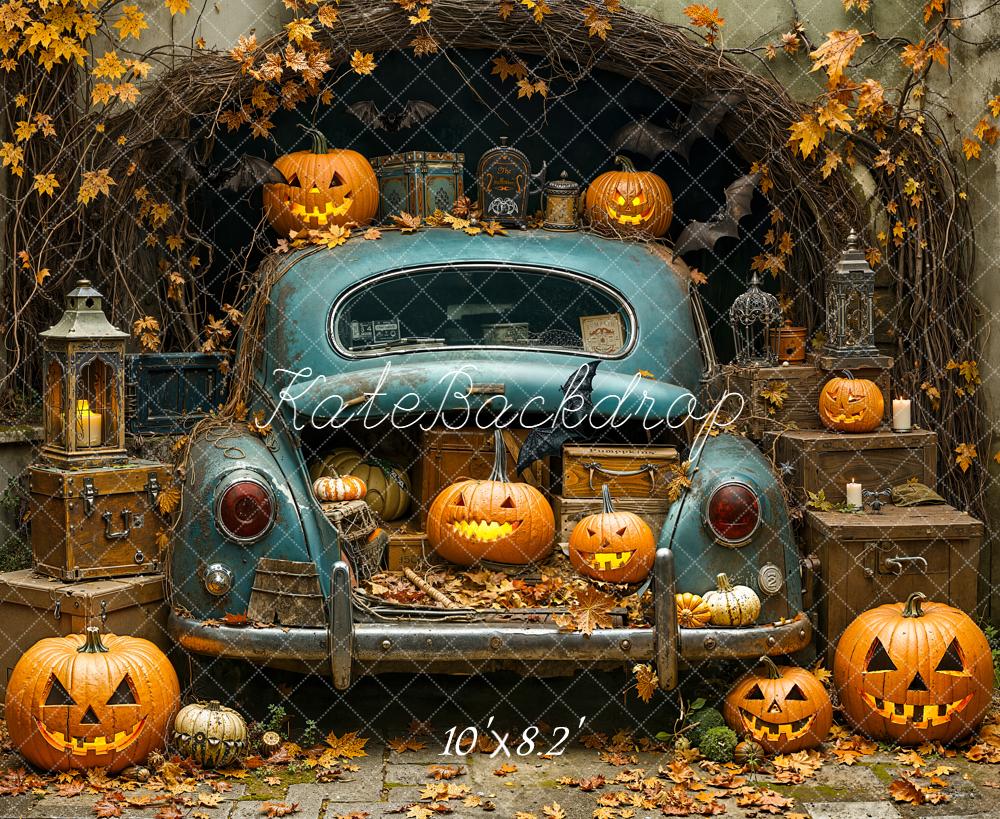 Kate Halloween Pumpkins Vintage Car Backdrop Designed by Emetselch -UK