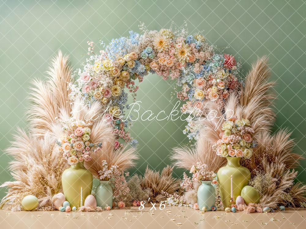 Kate Easter Floral Arch Pastel Eggs Pampas Backdrop Designed by Emetselch