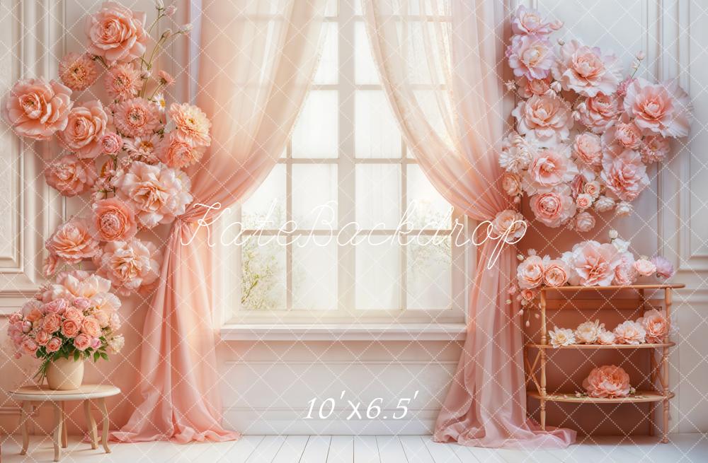 Kate Floral Pink Curtains Window Backdrop Designed by Emetselch -UK