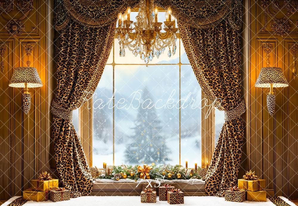 Kate Christmas Leopard Curtains Window Gifts Backdrop Designed by Emetselch -UK