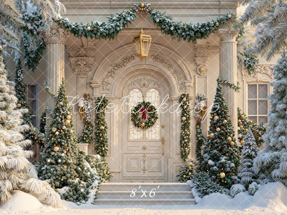 Kate Christmas Snowy Doorway Garland Fleece Backdrop Designed by Emetselch -UK