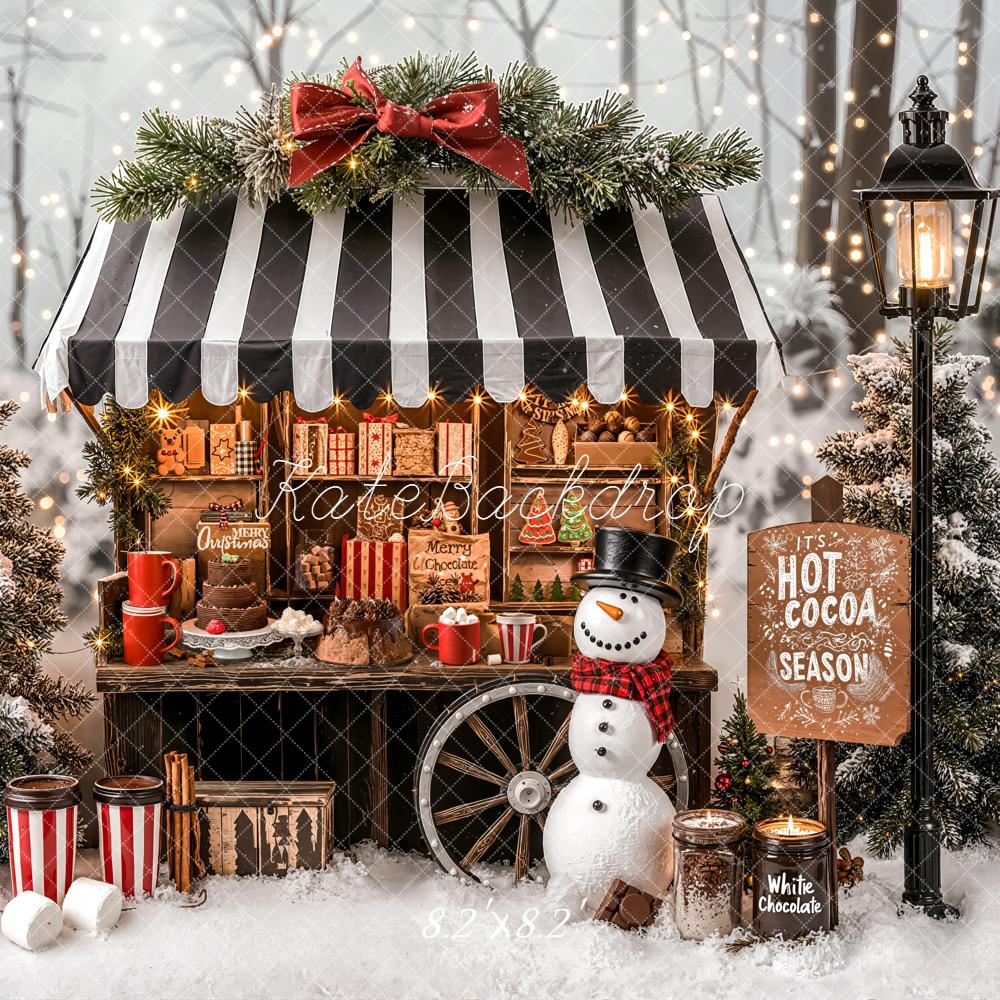 Kate Christmas Hot Cocoa Snow Snowman Backdrop Designed by Emetselch -UK