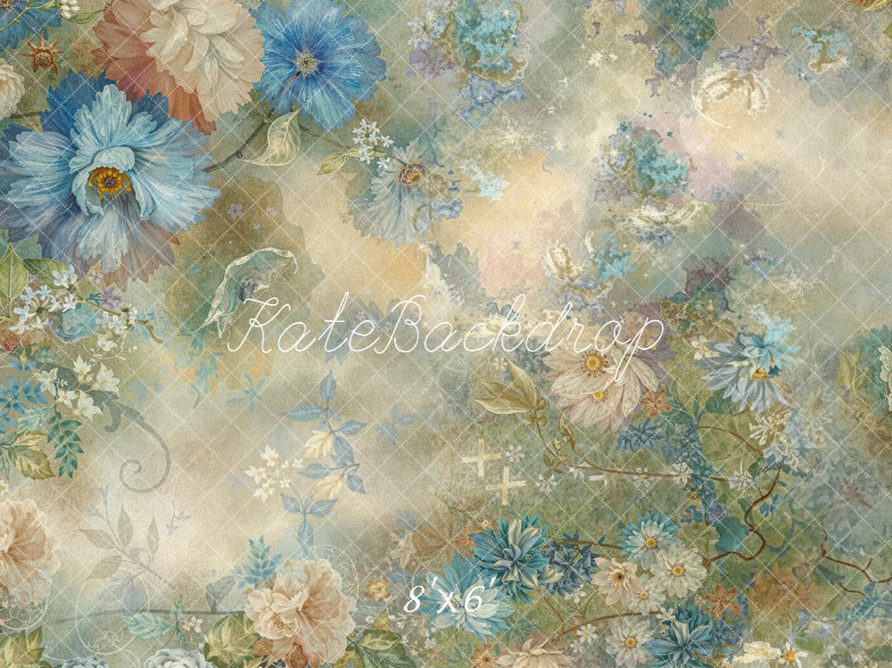 Kate Vintage Blue Beige Floral Pattern Backdrop Designed by Emetselch -UK
