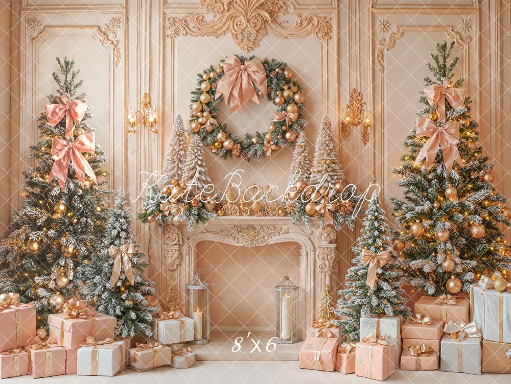 Kate Christmas Pink Bows Present Trees Backdrop Designed by Emetselch