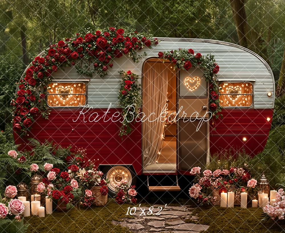 Kate Caravan Roses Fairy Lights Fleece Backdrop Designed by Emetselch