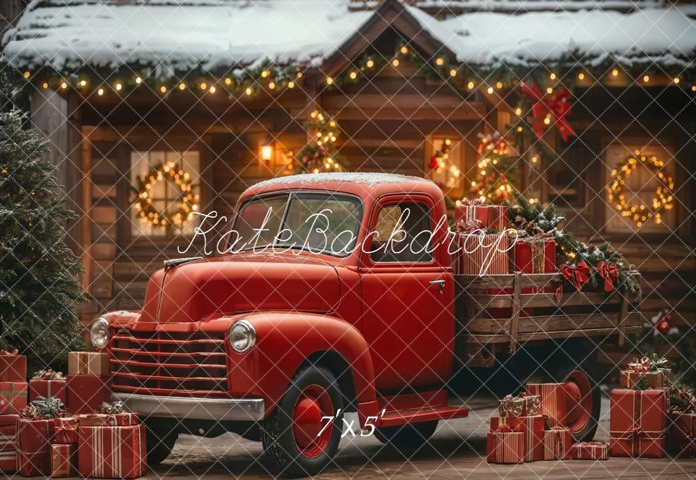 Kate Christmas Red Truck Gifts Cabin Backdrop Designed by Emetselch -UK