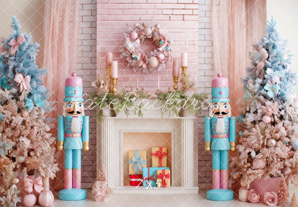 Kate Christmas Nutcracker Fireplace Pink Trees Backdrop Designed by Patty Robert -UK