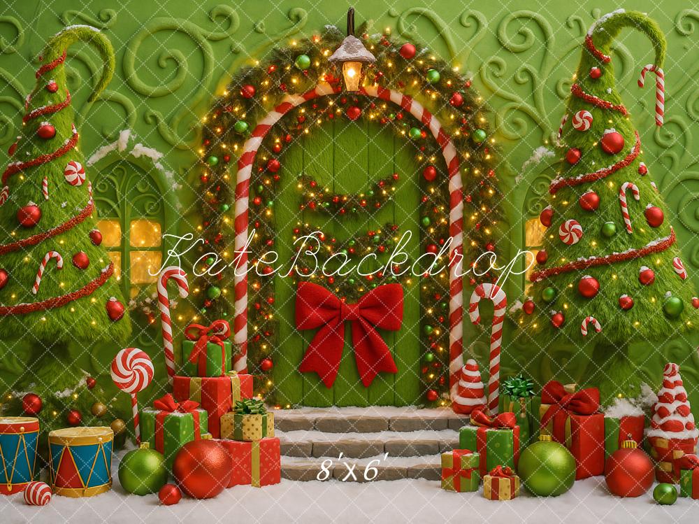 Kate Christmas Candy Cane Trees Green Backdrop Designed by Ashley Paul