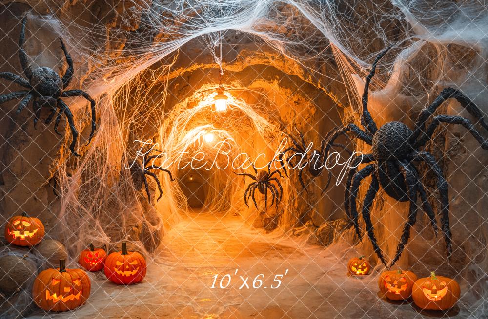 Kate Halloween Spider Web Tunnel Pumpkins Backdrop Designed by Emetselch -UK