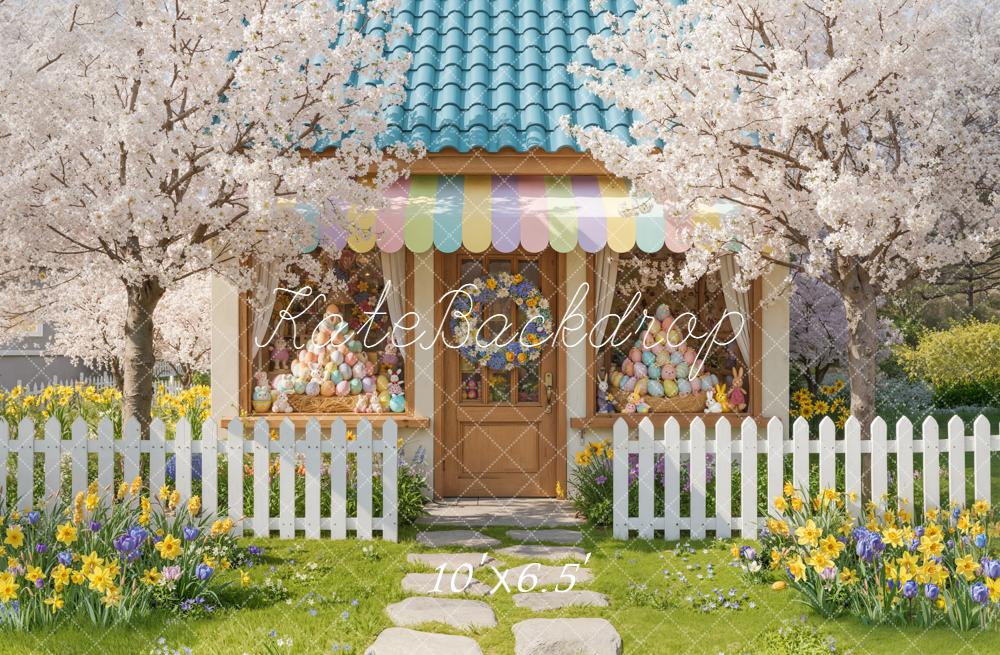 Kate Easter Bunny Eggs Store Blossom Trees Backdrop Designed by Emetselch