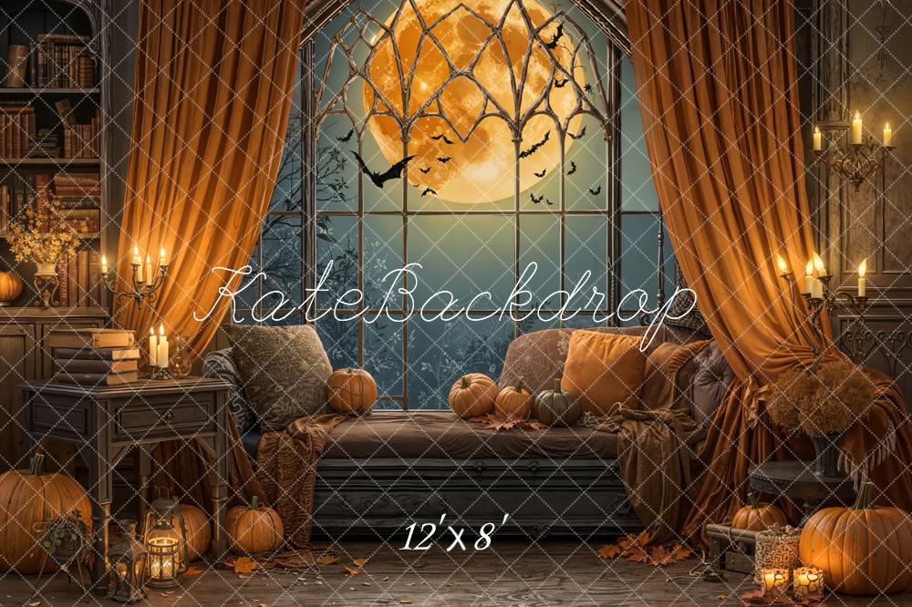 Kate Halloween Moon Gothic Window Fleece Backdrop Designed by Emetselch -UK