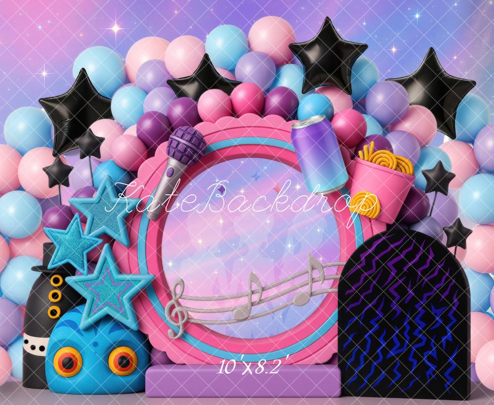 Kate Music Balloons Stars Microphone Pastel Backdrop Designed by Mini MakeBelieve