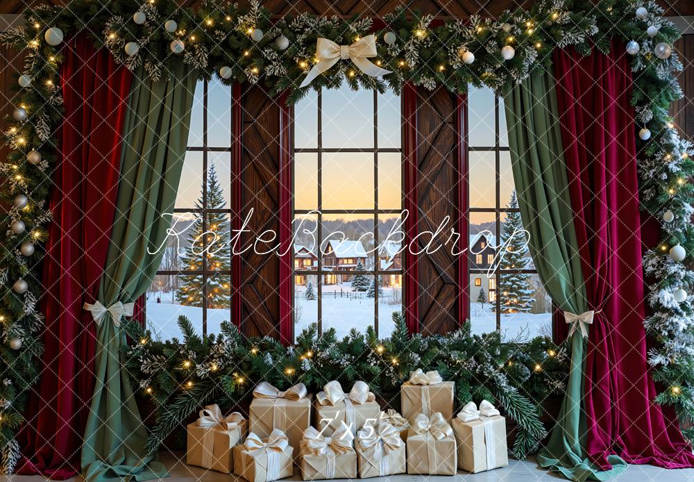 Kate Christmas Garland Window Presents Curtains Backdrop Designed by Mini MakeBelieve -UK