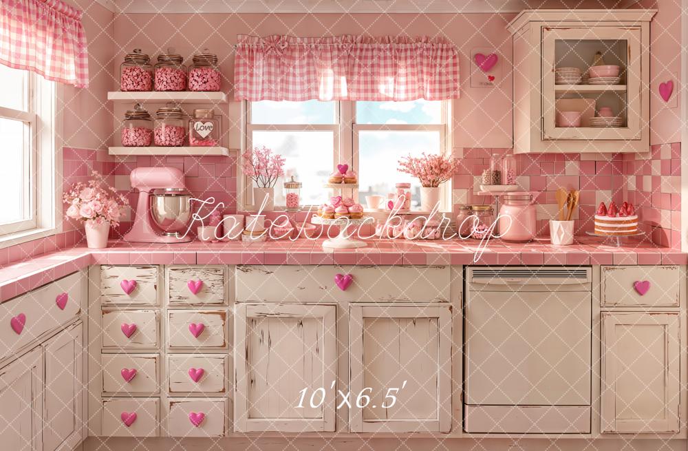 Kate Valentine Pink Vintage Kitchen Backdrop Designed by Emetselch