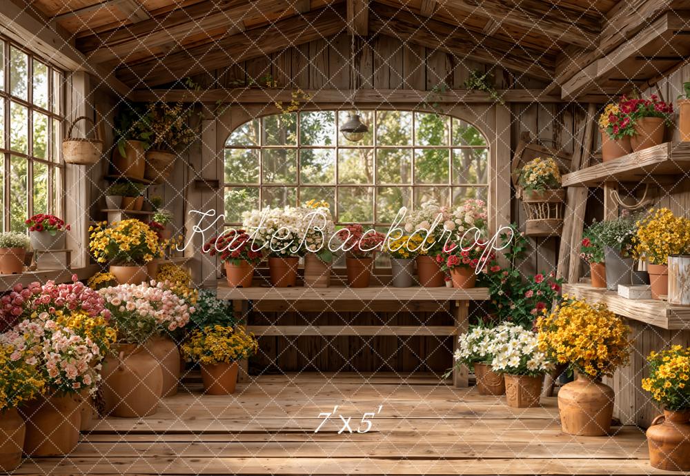 Kate Floral Pots Wooden Shelves Window Backdrop Designed by Emetselch -UK