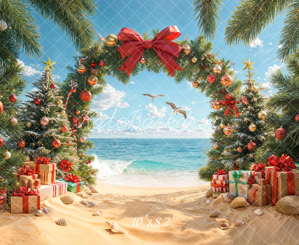 Kate Christmas Beach Arch Tree Presents Backdrop Designed by Emetselch