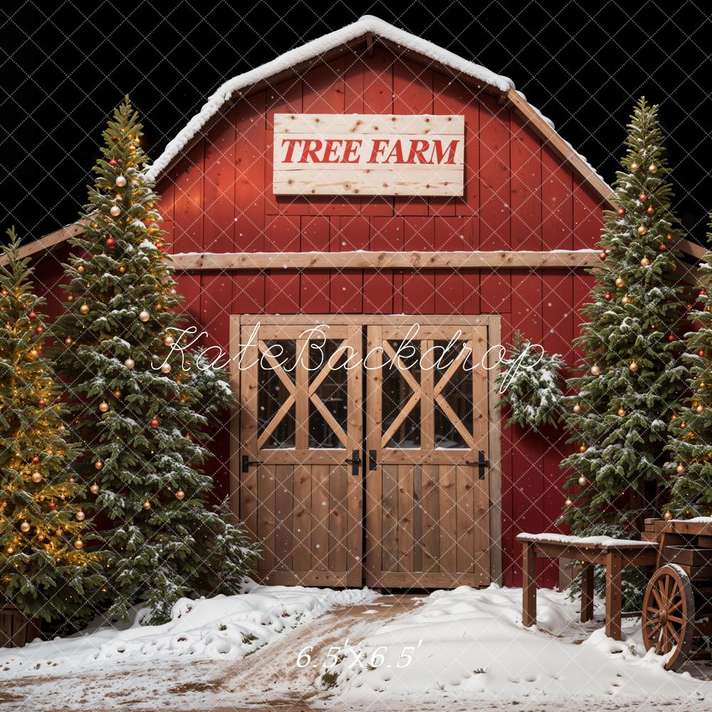 Kate Christmas Forest Red Tree Farm Backdrop Designed by Emetselch -UK