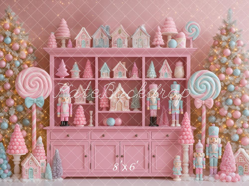 Kate Christmas Pink Cabinet Nutcracker Candy Backdrop Designed by Ashley Paul