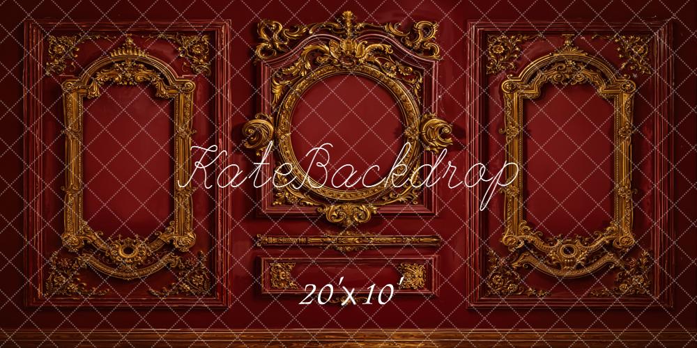 Kate Vintage Wall Ornate Gold Moulding Red Backdrop Designed by Emetselch