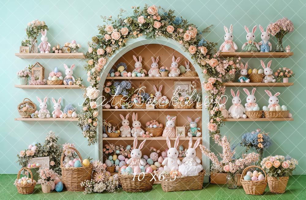 Kate Easter Bunny Floral Arch Shelves Backdrop Designed by Emetselch