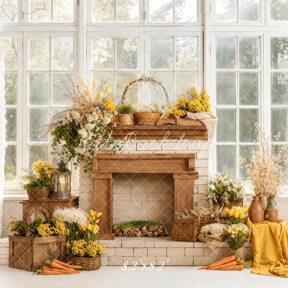 Kate Spring Fireplace Floral Carrots Window Backdrop Designed by Emetselch -UK