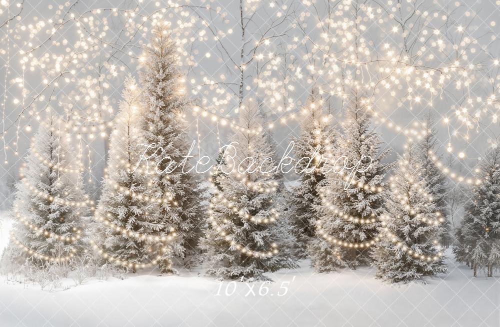 Kate Winter Snow Frosted Trees String Lights Backdrop Designed by Emetselch -UK