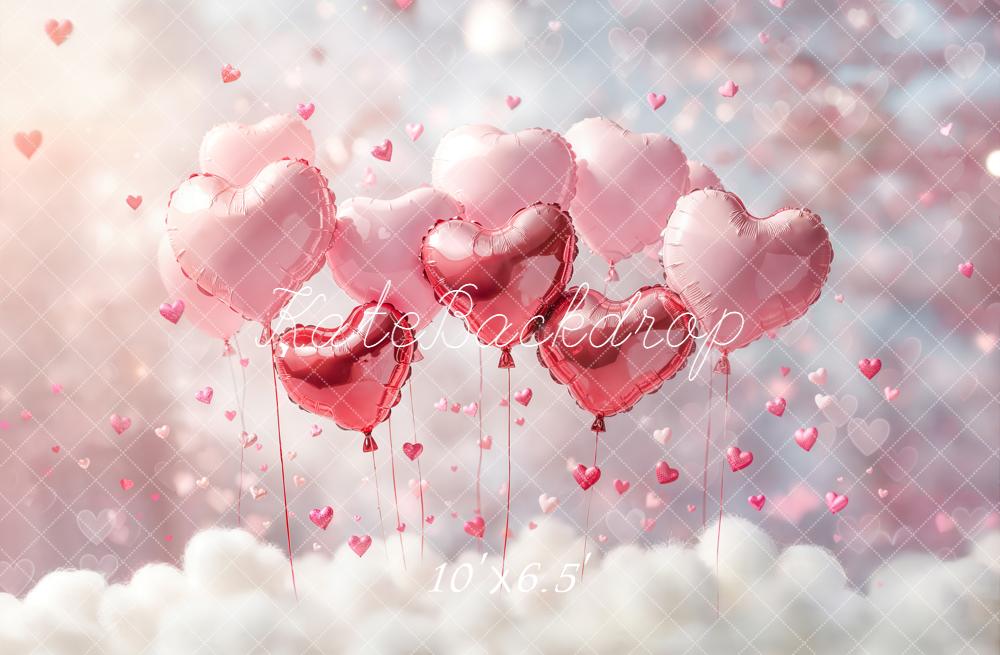 Kate Valentine Heart Balloons Pink Clouds Backdrop Designed by Emetselch -UK