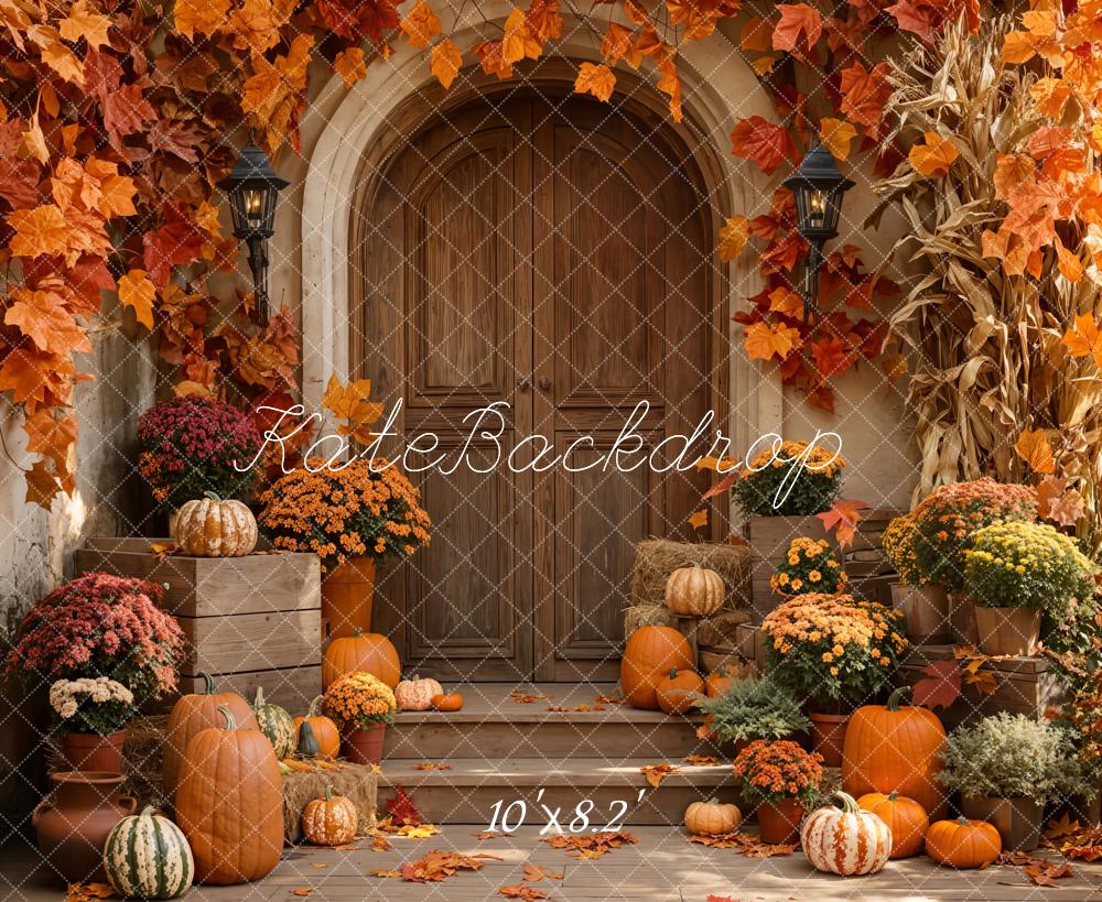 Kate Autumn Pumpkins Wooden Door Backdrop Designed by Emetselch