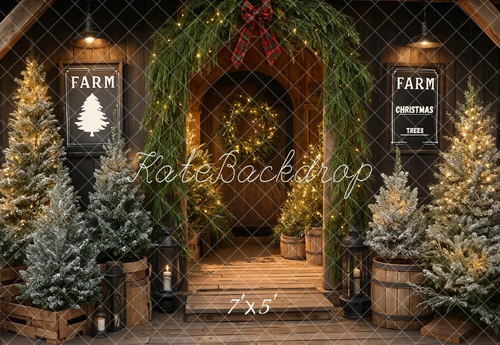 Kate Christmas Trees Wooden Porch Garland Backdrop Designed by Emetselch -UK