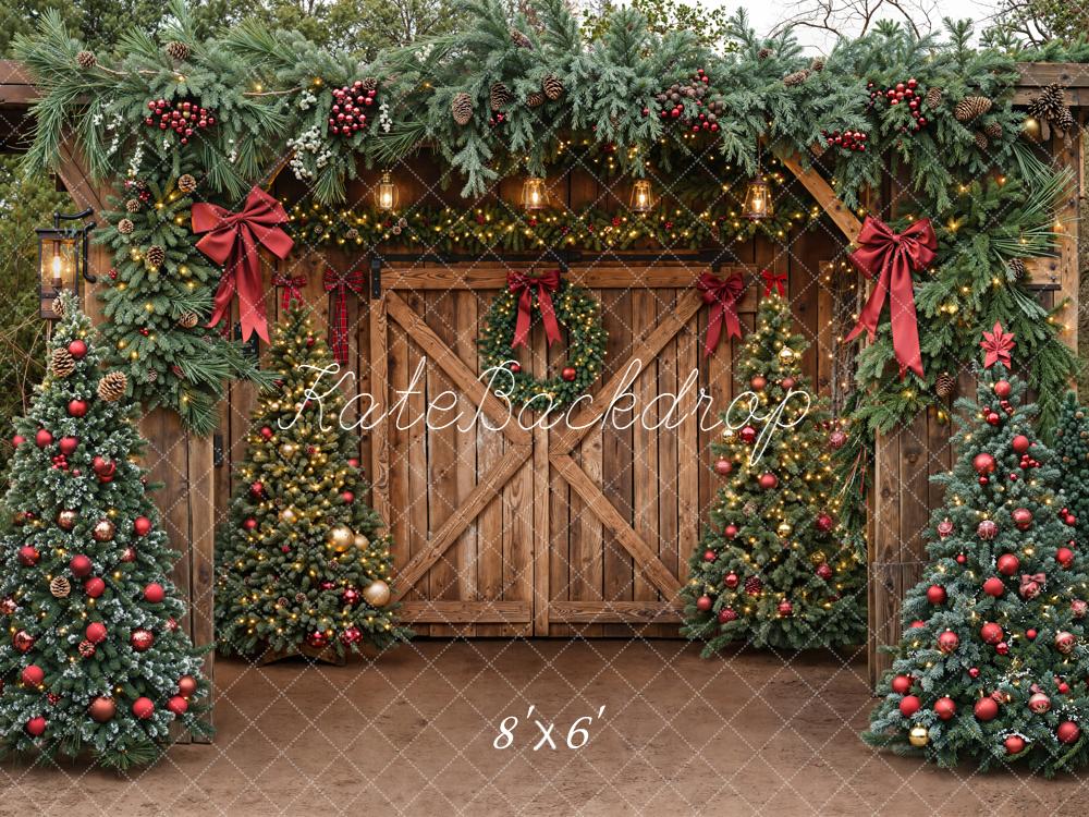 Kate Christmas Barn Wooden Door Trees Backdrop Designed by Emetselch -UK