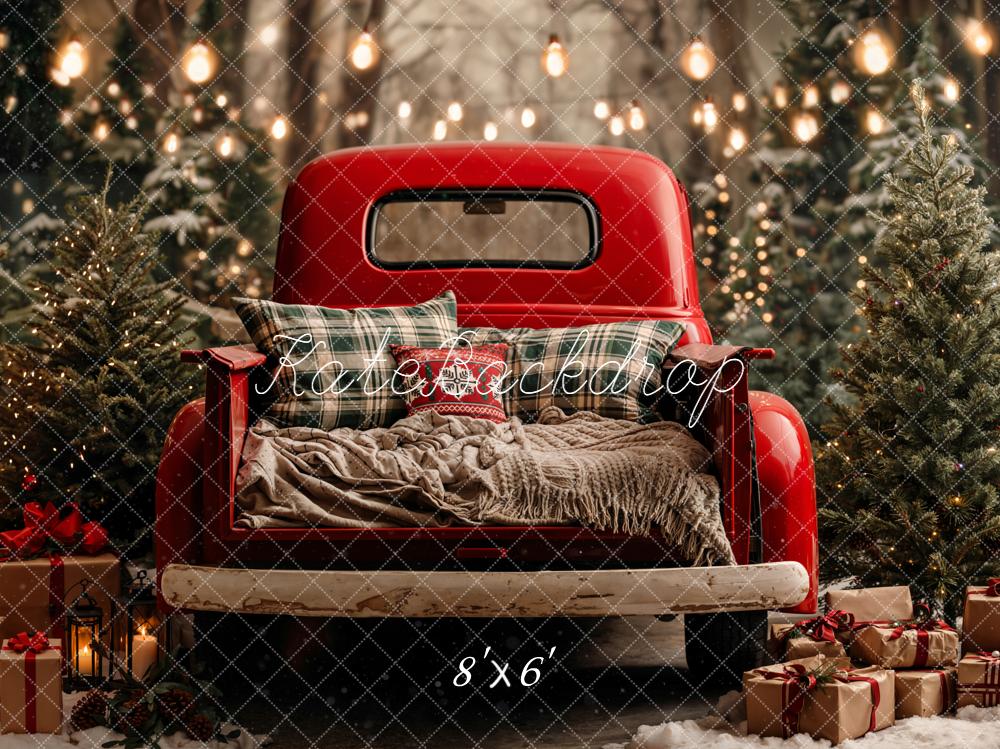Kate Christmas Red Truck Snowy Trees Presents Backdrop Designed by Emetselch -UK