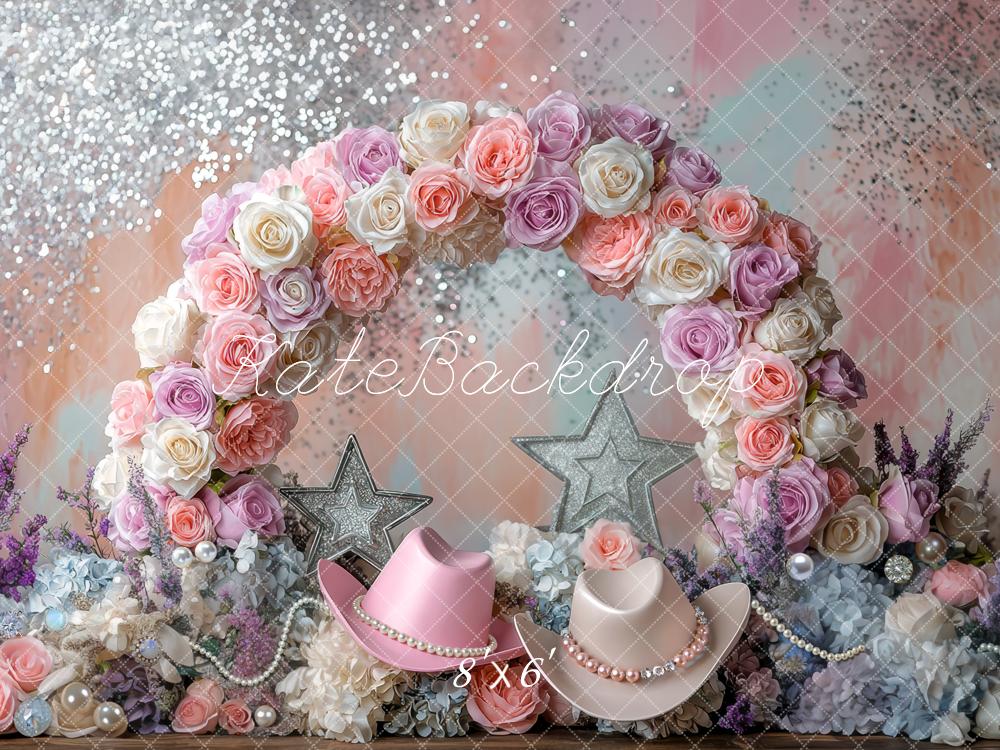 Kate Flower Arch Glitter Pastel Hats Backdrop Designed by Mini MakeBelieve -UK