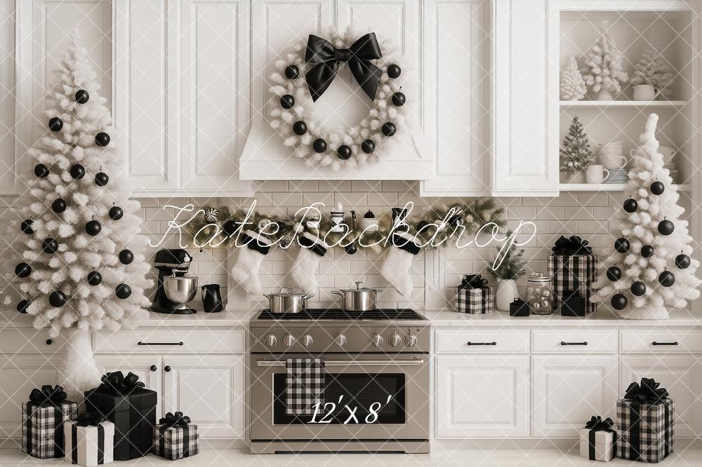 Kate Christmas Kitchen White Trees Gift Backdrop Designed by Ashley Paul