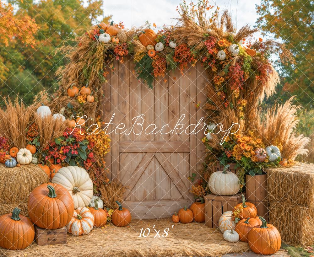Kate Autumn Pumpkins Barn Door Backdrop Designed by Emetselch -UK
